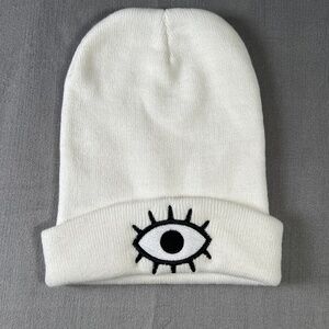 Wokeface Third Eye White Knit Embroidered Beanie